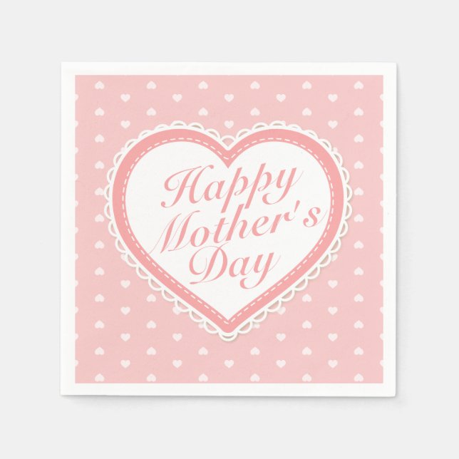 Serviette En Papier Joyeux Joyeux Fête des Mères Coeurs roses Napkin (Devant)