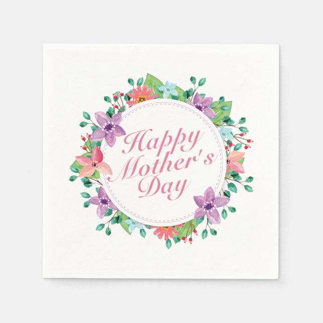 Serviette En Papier Joyeux Joyeux Fête des Mères Fleur Wreath | Napkin (Devant)