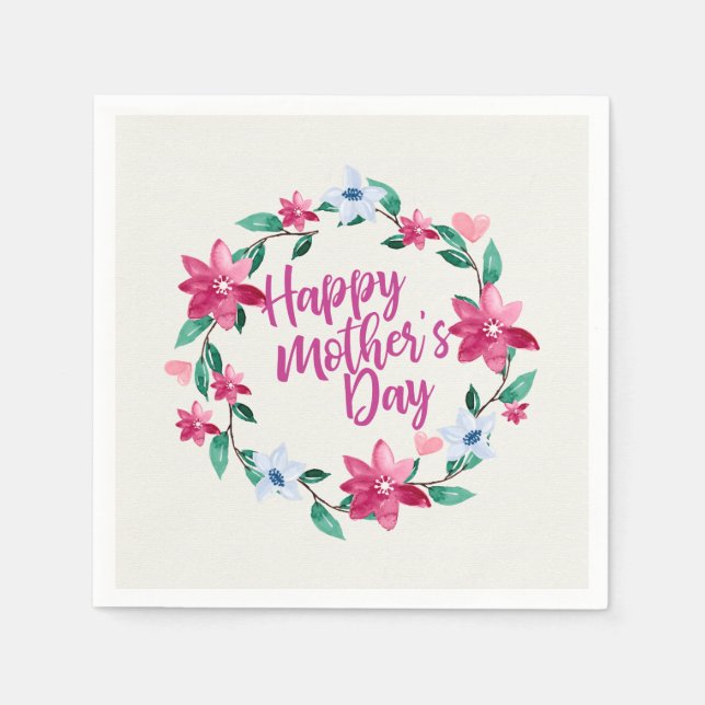 Serviette En Papier Joyeux Joyeux Fête des Mères Fleur Wreath | Napkin (Devant)