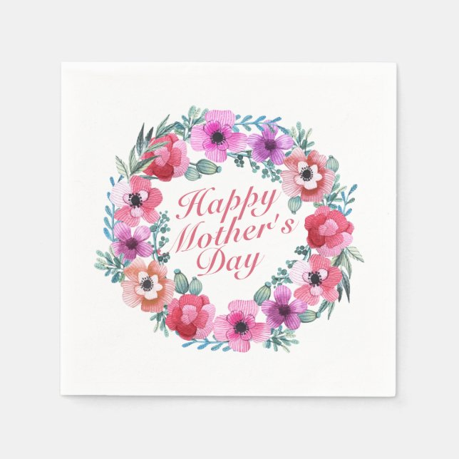 Serviette En Papier Joyeux Joyeux Fête des Mères Floral Wreath Napkin (Devant)