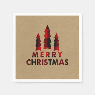 Serviette En Papier Joyeux Joyeux Jours de Noël Arbres Plaid Kraft