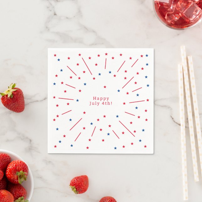 Serviette En Papier Joyeux Juillet 4 Feu d'artifice et étoiles (En situation)