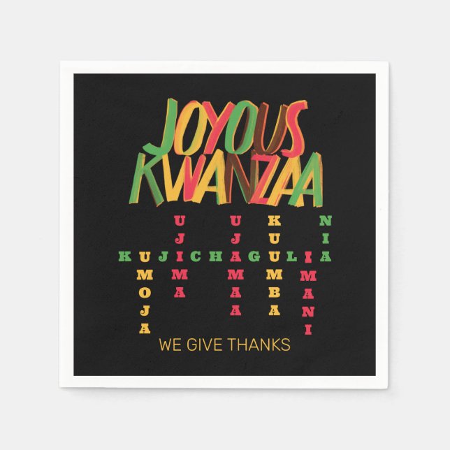 Serviette En Papier Joyeux KWANZAA Principes mot-clé (Devant)