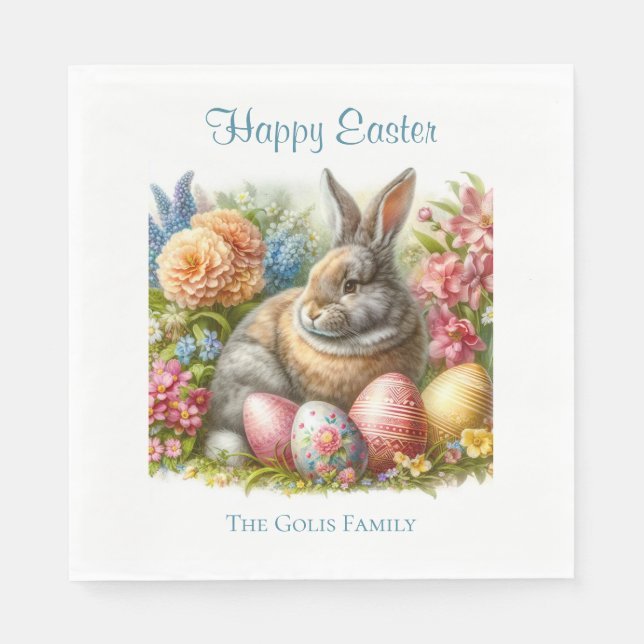 Serviette En Papier Joyeux lapin de Pâques personnalisé (Devant)