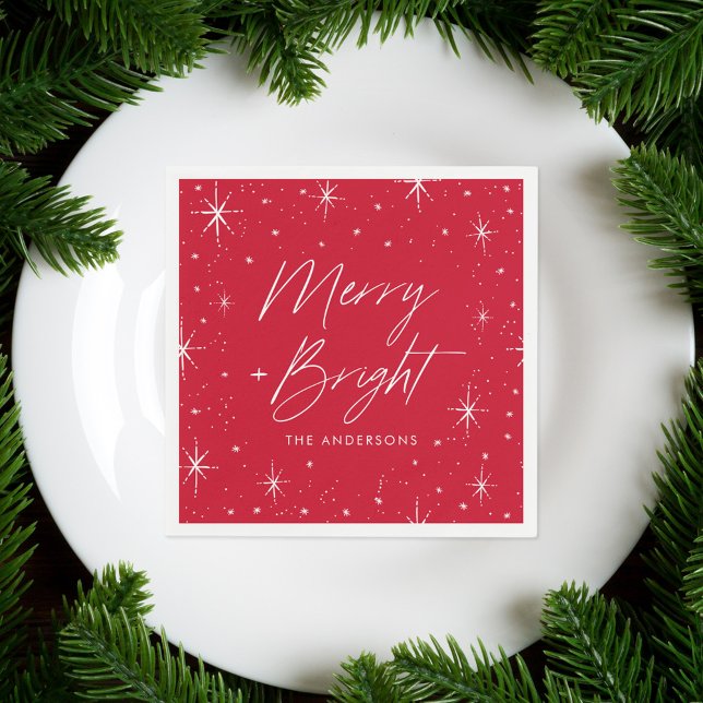 Serviette En Papier Joyeux moderne et lumineux Script Red Holiday (Créateur téléchargé)