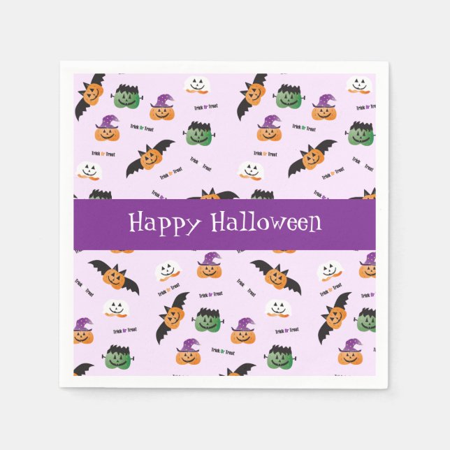 Serviette En Papier Joyeux Motif Citrouille Halloween violet (Devant)