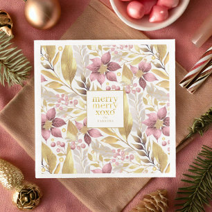 Serviette En Papier Joyeux Motif de Noël rose or #21 ID1009
