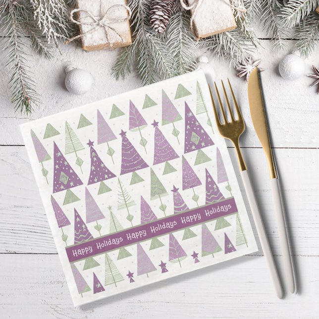 Serviette En Papier Joyeux Motif de Noël vert violet #25 ID1009 (Créateur téléchargé)