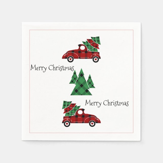 Serviette En Papier Joyeux Noël Antique Camion Rouge Vacances Naples (Devant)