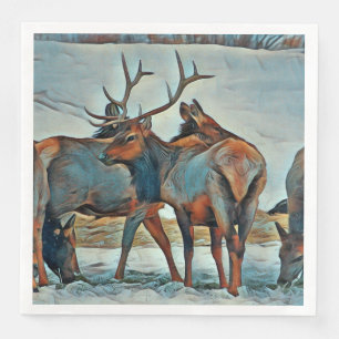 Serviette En Papier Joyeux Noël Aquarelle Bull Elk