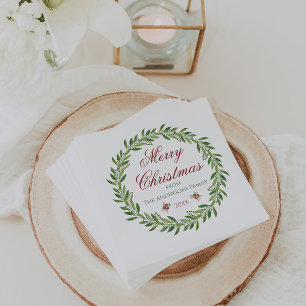 Serviette En Papier Joyeux Noël Aquarelle famille Wreath 