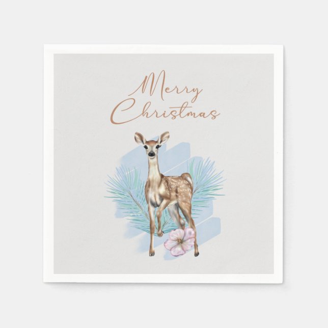 Serviette En Papier Joyeux Noël aquarelle Papier de cerf Napkin (Devant)