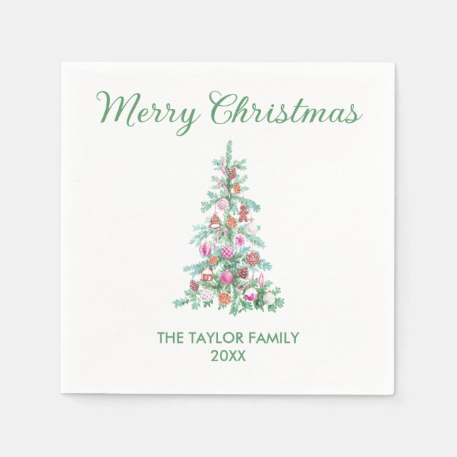 Serviette En Papier Joyeux Noël Aquarelle Vert Arbre papier (Devant)