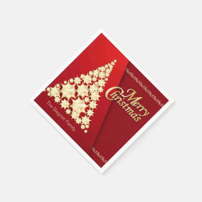 Serviette En Papier Joyeux Noël - Arbre d'or en rouge (Coin)