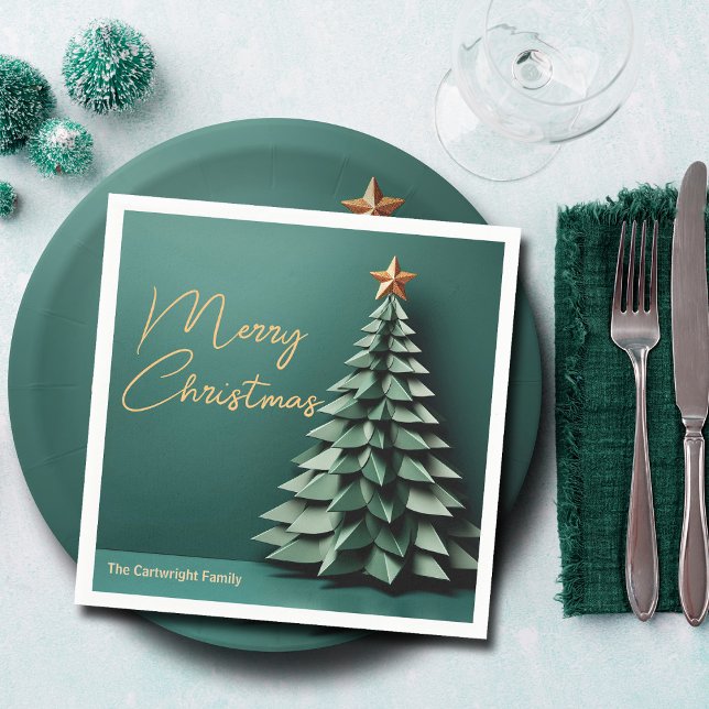 Serviette En Papier Joyeux Noël Arbre magnifique Green Gold Party (Créateur téléchargé)