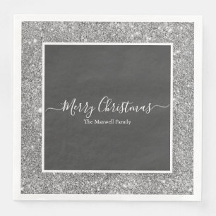 Serviette En Papier Joyeux Noël argent parties scintillant gris nom de