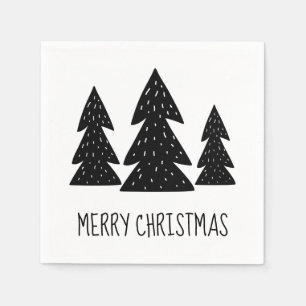 Serviette En Papier Joyeux Noël aux arbres pinées scandinaves fantaisi