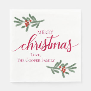 Serviette En Papier Joyeux Noël - Baies sèches, épinette