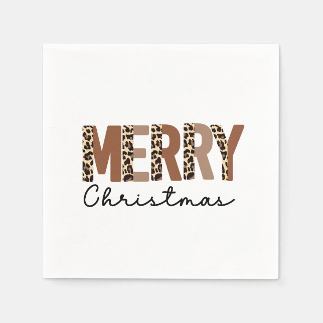 Serviette En Papier "Joyeux Noël" Bloc de couleur moderne Leopard Boho (Devant)