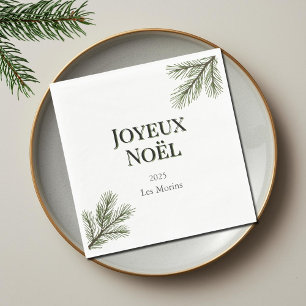 Serviette En Papier Joyeux Noel - branches de pin délicates