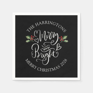Serviette En Papier Joyeux Noël Bright Nom de famille