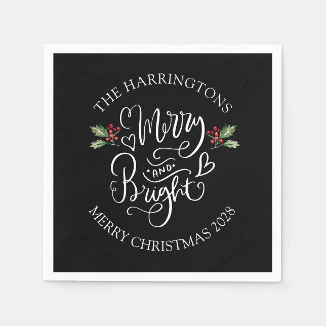 Serviette En Papier Joyeux Noël Bright Nom de famille (Devant)