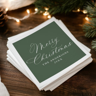 Serviette En Papier Joyeux Noël Calligraphie Élégante Vert Sauge