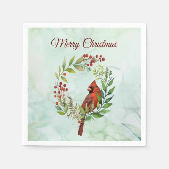 Serviette En Papier Joyeux Noël Cardinal Classique  (Devant)