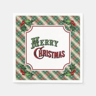 Serviette En Papier Joyeux Noël Carreaux avec Holly