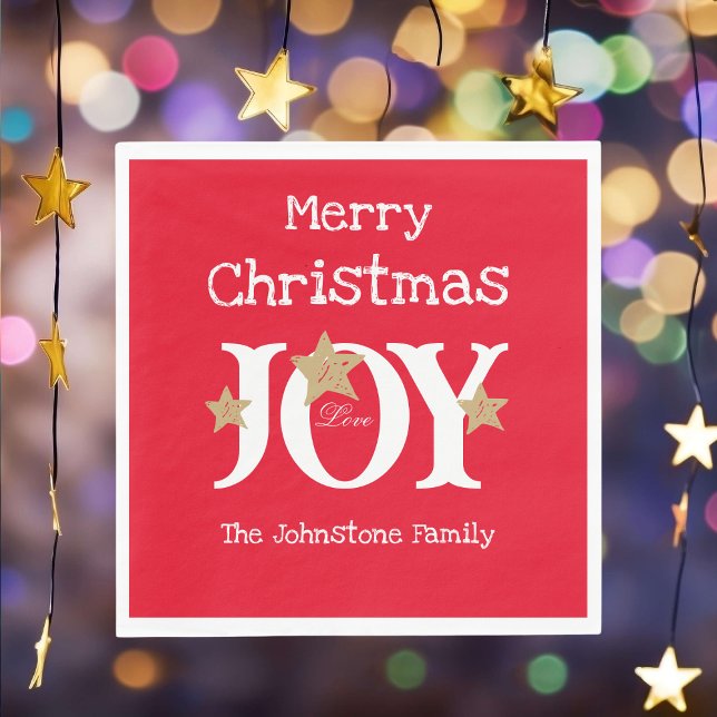 Serviette En Papier Joyeux Noël Chic Script Red Christmas Papier (Brighten up your festive holiday gathering with these bold Christmas red paper napkins.)