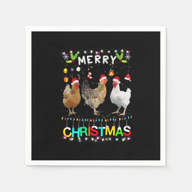Serviette En Papier Joyeux Noël Chicken Chemise Santa Hat Lumières Xma (Devant)