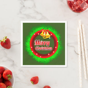 Serviette En Papier Joyeux Noël couronne or Bell rouge vert