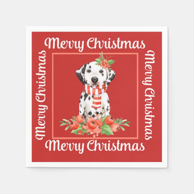 Serviette En Papier Joyeux Noël dalmate rouge (Devant)
