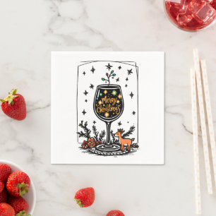 Serviette En Papier Joyeux Noël dans un verre de vin