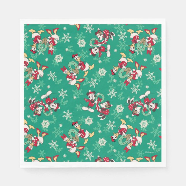 Serviette En Papier Joyeux Noël | Deck the Halls Mickey & Donald (Devant)