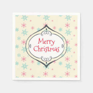 Serviette En Papier Joyeux Noël Décoration Pink & Blue Snowflakes