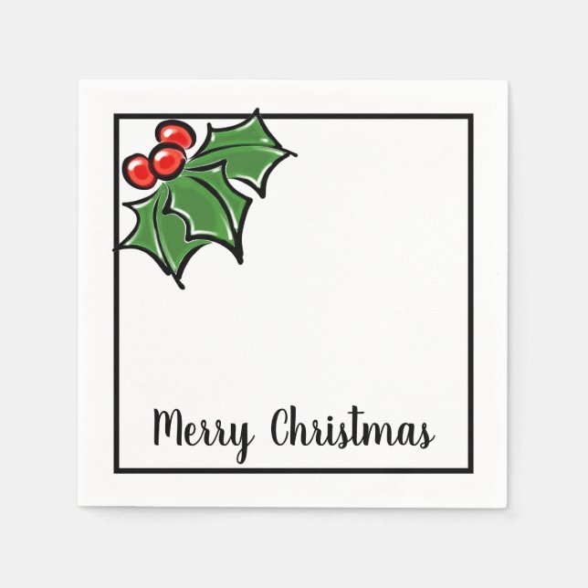 Serviette En Papier Joyeux Noël des baies feuilles (Devant)
