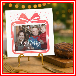 Serviette En Papier Joyeux Noël Élégant Nœud Cadeau Photo Collage