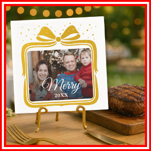Serviette En Papier Joyeux Noël Élégant Nœud Cadeau Photo Collage
