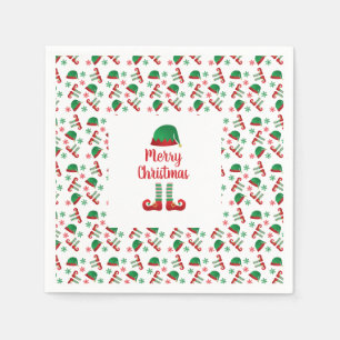 Serviette En Papier Joyeux Noël Elf Motif Red Green