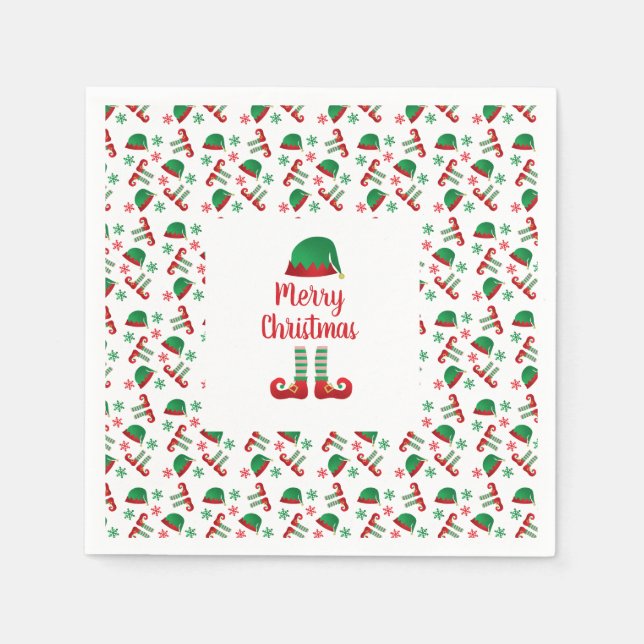 Serviette En Papier Joyeux Noël Elf Motif Red Green (Devant)