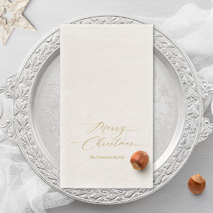 Serviette En Papier Joyeux Noël en élégante écriture dorée