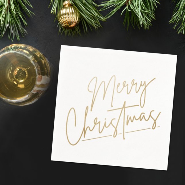 Serviette En Papier Joyeux Noël en or sur des serviettes blanches (Créateur téléchargé)