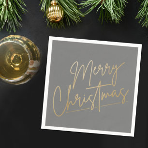 Serviette En Papier Joyeux Noël en or sur des serviettes gris