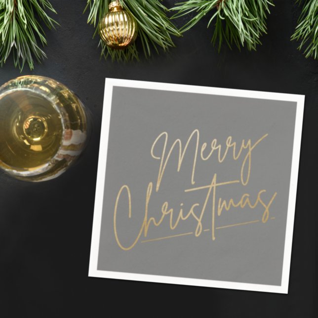 Serviette En Papier Joyeux Noël en or sur des serviettes gris (Créateur téléchargé)