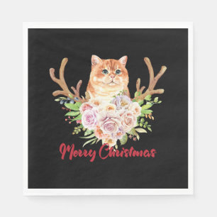 Serviette En Papier Joyeux Noël et chat