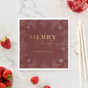 Serviette En Papier Joyeux Noël Faux Foil Élégant Script Monogramme