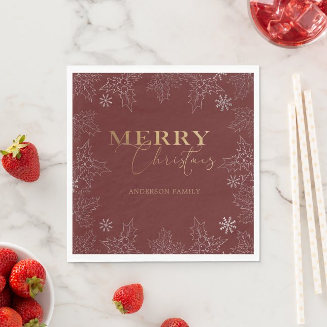 Serviette En Papier Joyeux Noël Faux Foil Élégant Script Monogramme (En situation)
