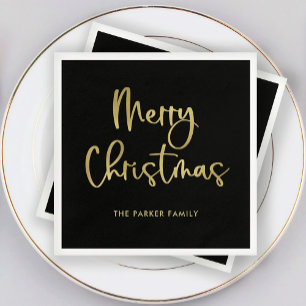 Serviette En Papier Joyeux Noël   Faux Gold Décontracté Script sur noi