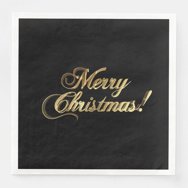Serviette En Papier Joyeux Noël Faux Gold Foil Typographie Élégante (Devant)